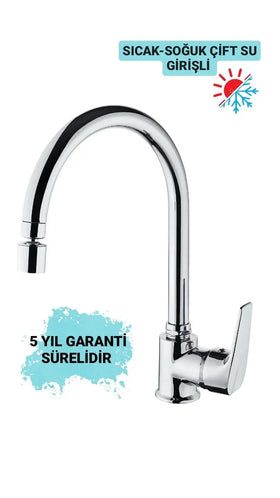 SARDICI Famel Series Mutfak Eviye Bataryası Oynar Perlatörlü Çift Su Girişli 5 yıl Garanti Süreli