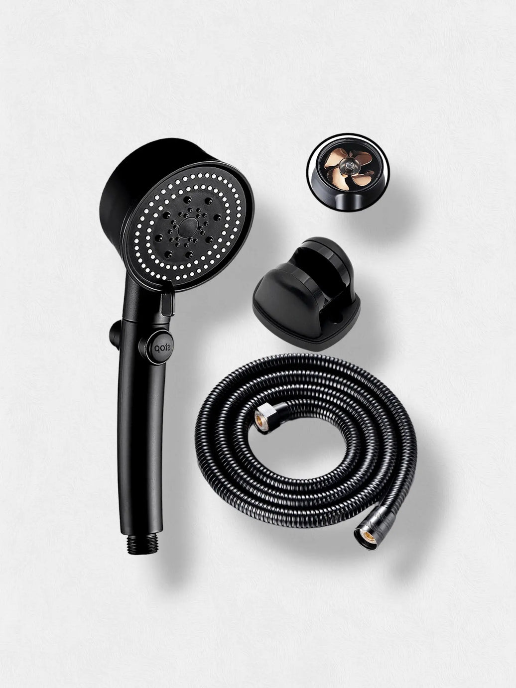 Melfa 3`Lü Süper Set Start-Stop Fonksiyonlu Siyah Duş Başlığı Duş Hortumu Mafsal