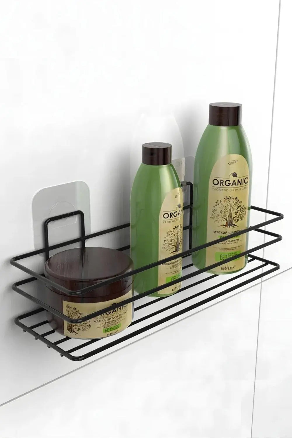 Banyo Askısı Şampuanlığı Tek Katlı Siyah Yapışkanlı Raf