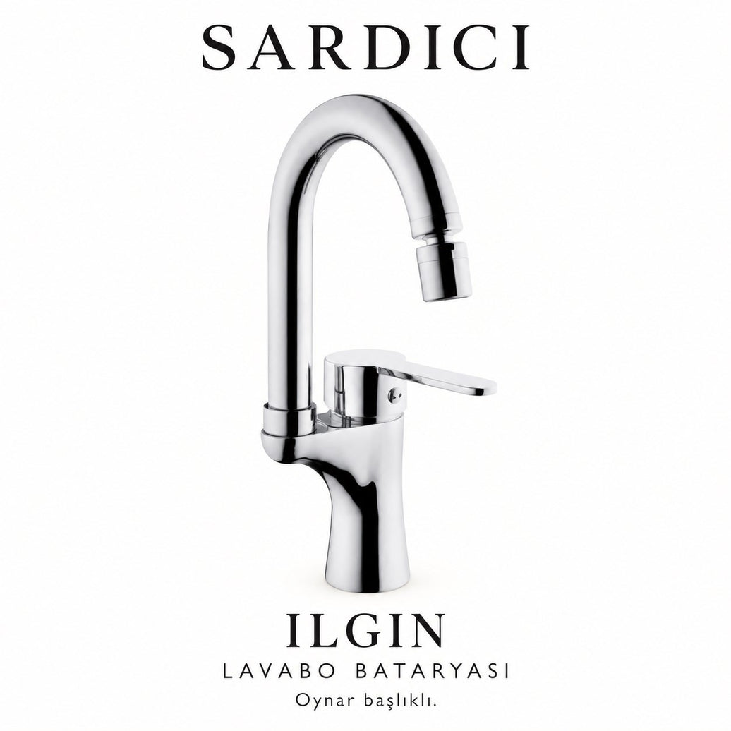 Sardıcı Ilgın Oynar Başlıklı Lavabo Bataryası Krom Pirinç Gövde Çift Su Girişli
