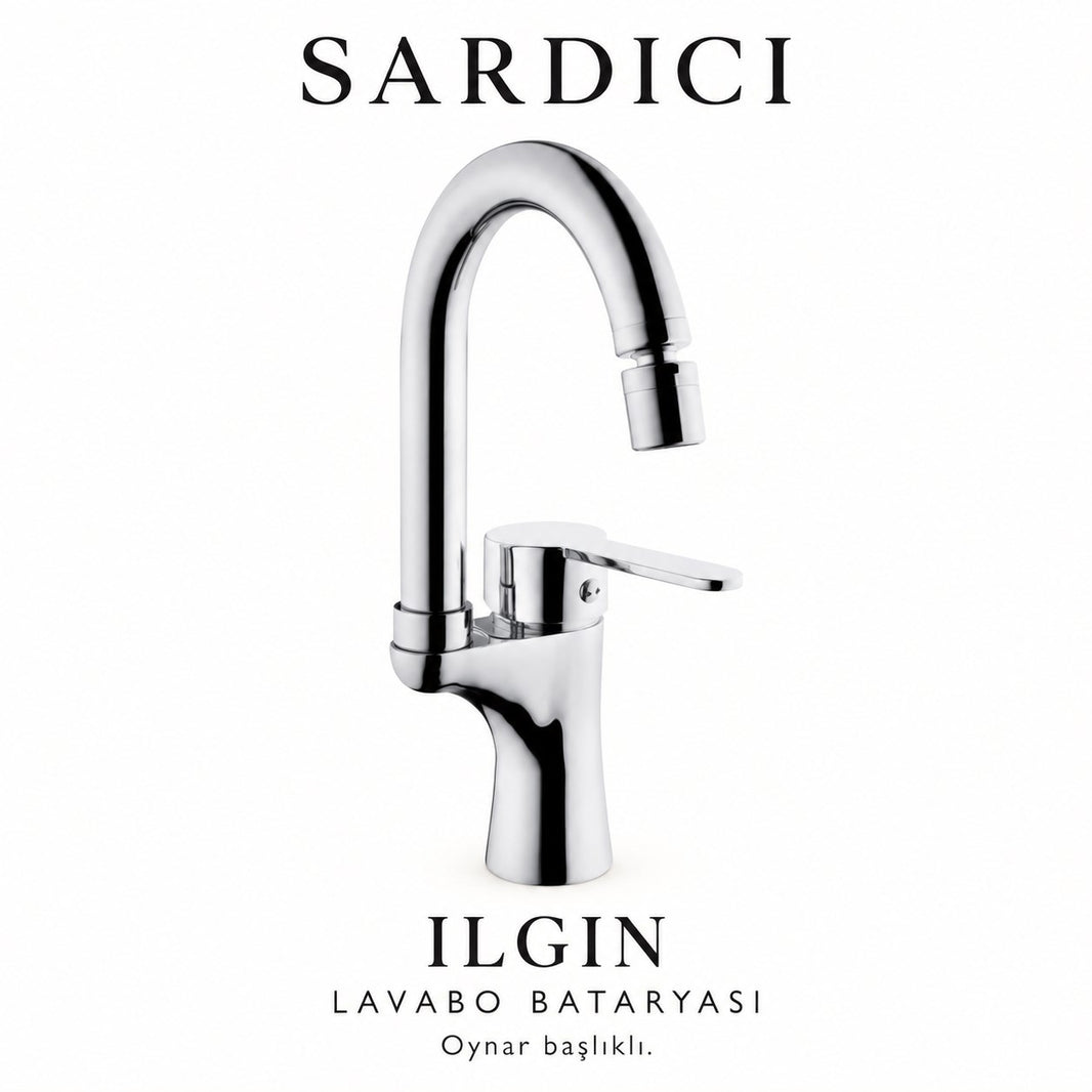 Sardıcı Ilgın Oynar Başlıklı Lavabo Bataryası Krom Pirinç Gövde Çift Su Girişli