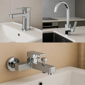 SARDICI KARE MUTFA BATARYASI SETİ ÇİFT SU GİRİŞLİ PİRİNÇ MUSLUK