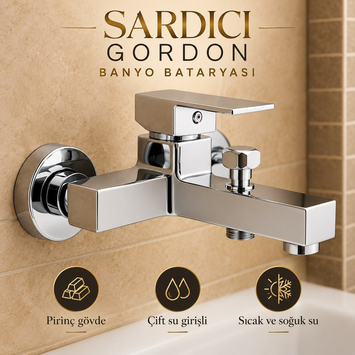 Sardıcı Gordon 3’lü Mutfak Lavabo Banyo Batarya Seti Pirinç Gövde Çift Su Girişli