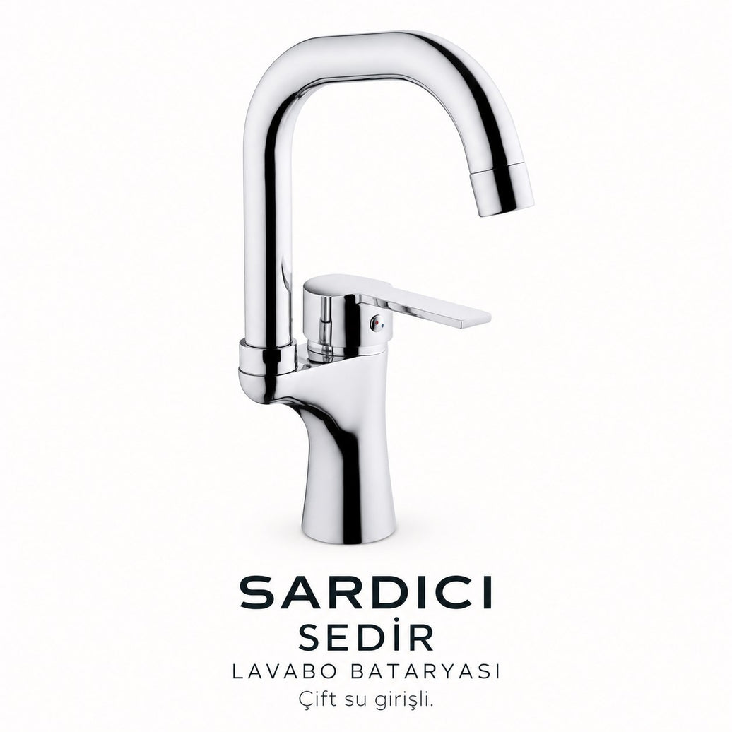 Sardıcı Sedir Lavabo Bataryası Krom Pirinç Gövde Çift Su Girişli Tam Takım