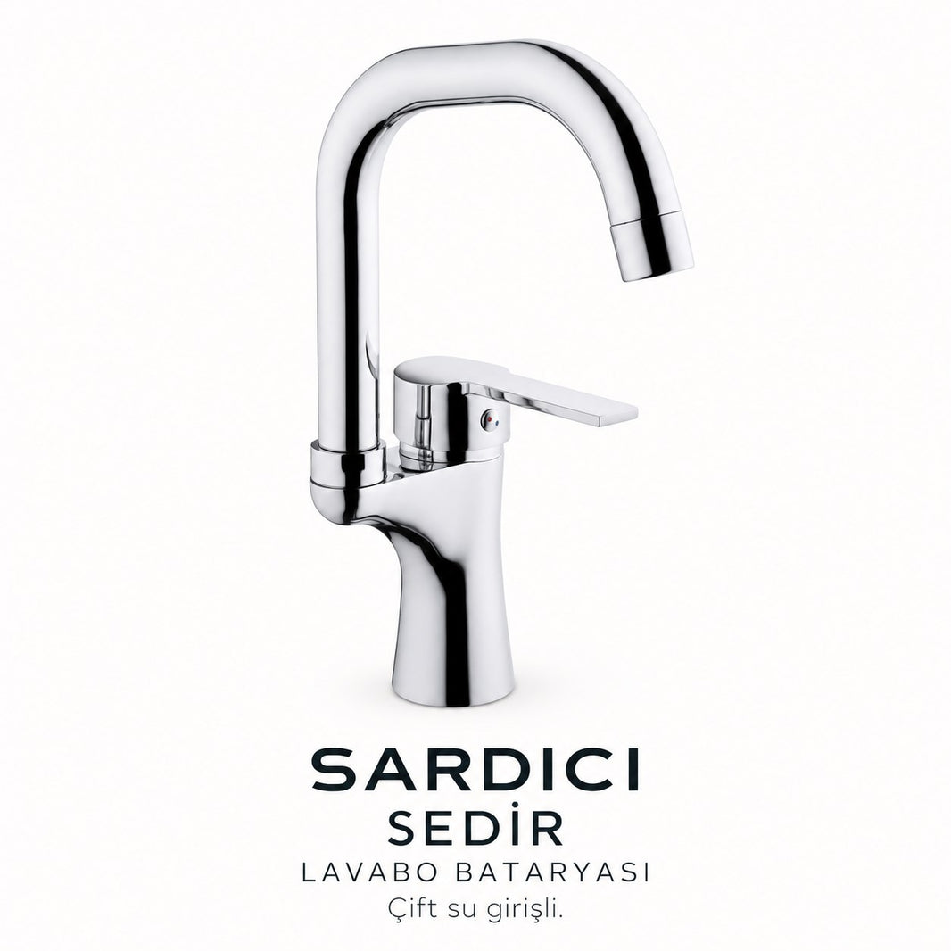 Sardıcı Sedir Lavabo Bataryası Krom Pirinç Gövde Çift Su Girişli Tam Takım