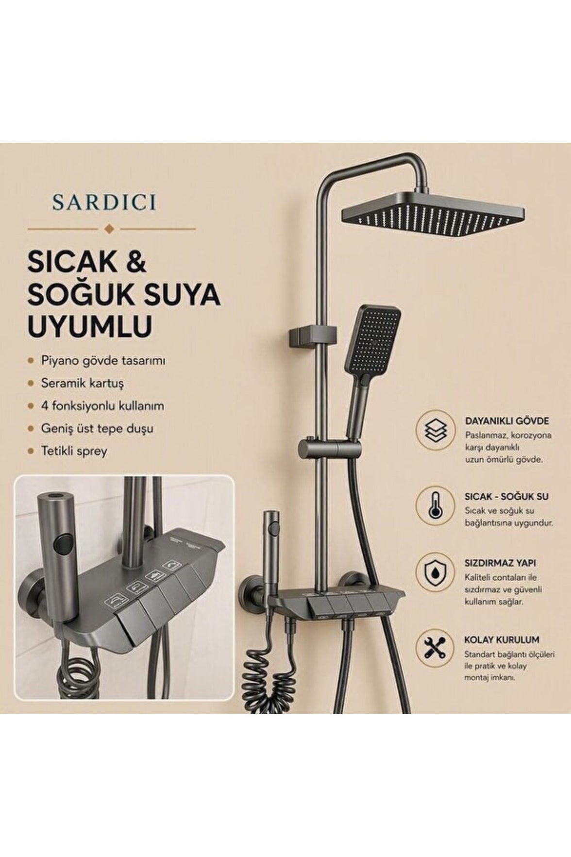 Sardıcı Piano 4 Fonksiyonlu Antrasit Banyo Bataryası ve Tepe Duş Seti – 5. görsel