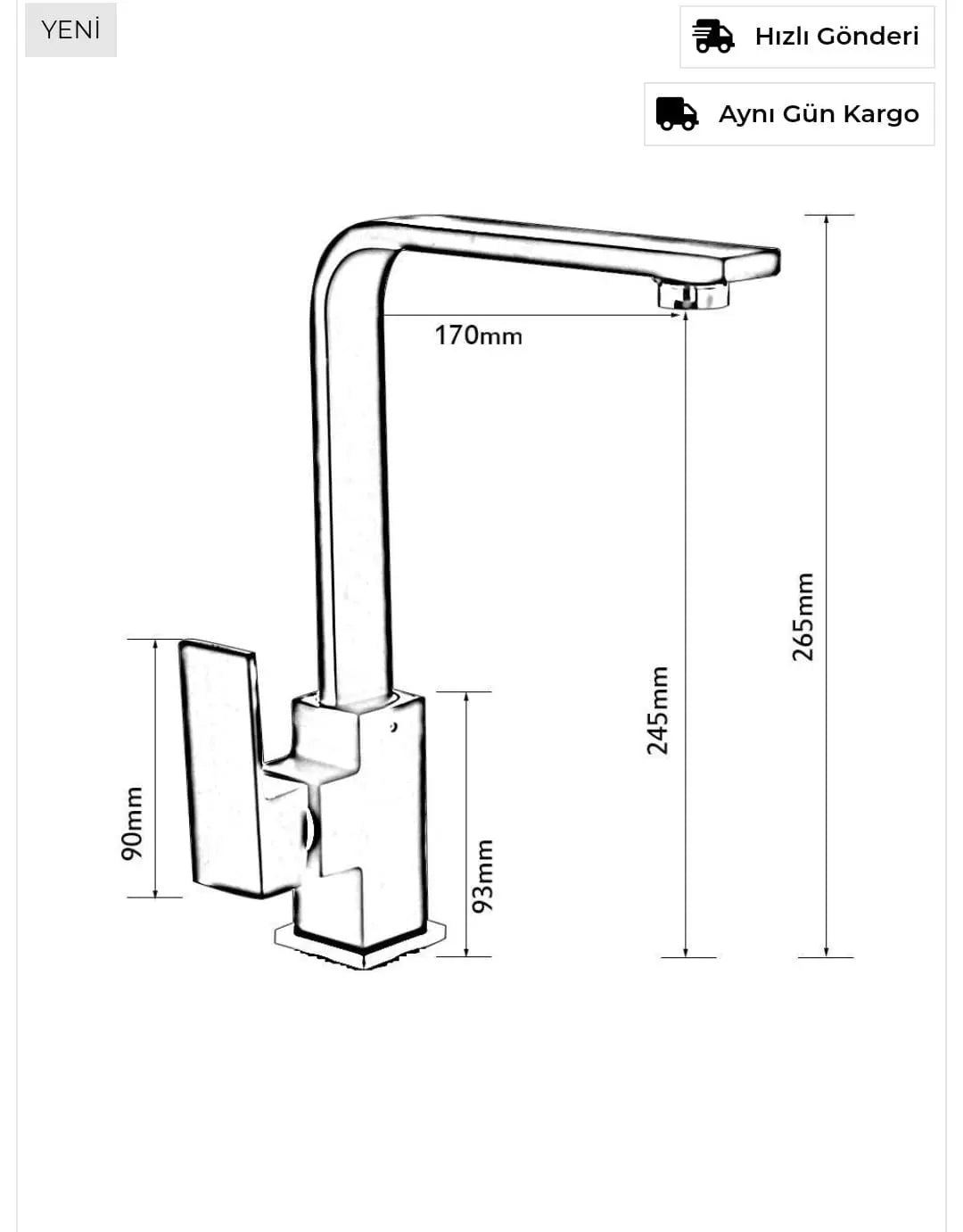 Beyaz Gold Detaylı Kare Mutfak Eviye Bataryası Ağır Gövde Çift Su Girişli 5 Yıl Garanti Sürelidir 
