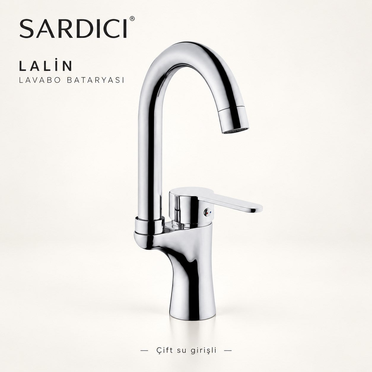 Sardıcı Lalin Lavabo Bataryası Krom Pirinç Gövde Çift Su Girişli Tam Takım