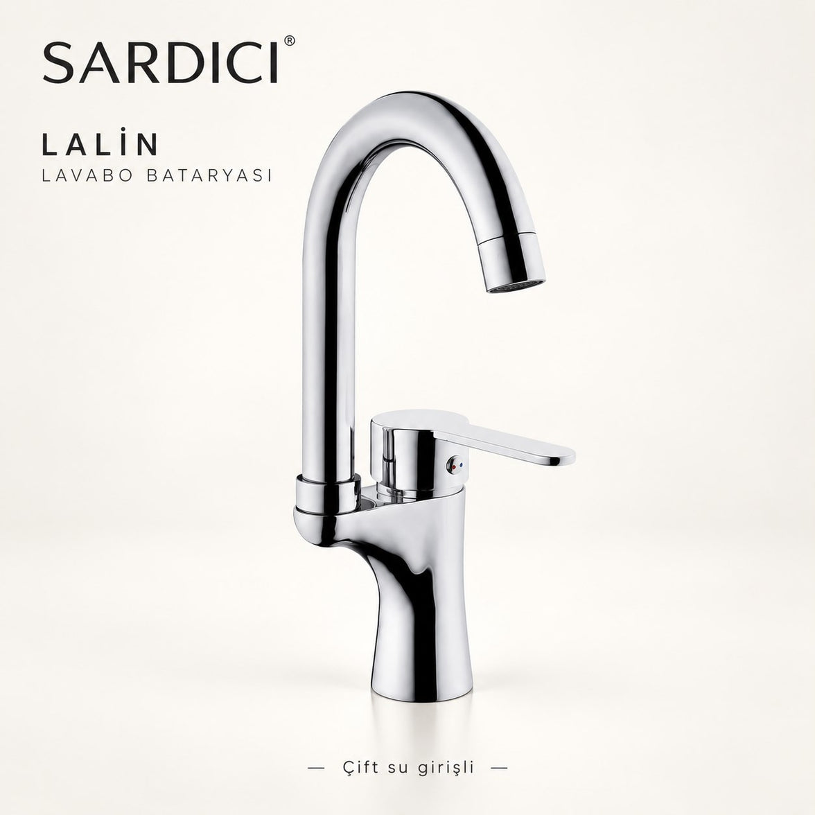 Sardıcı Lalin Lavabo Bataryası Krom Pirinç Gövde Çift Su Girişli Tam Takım