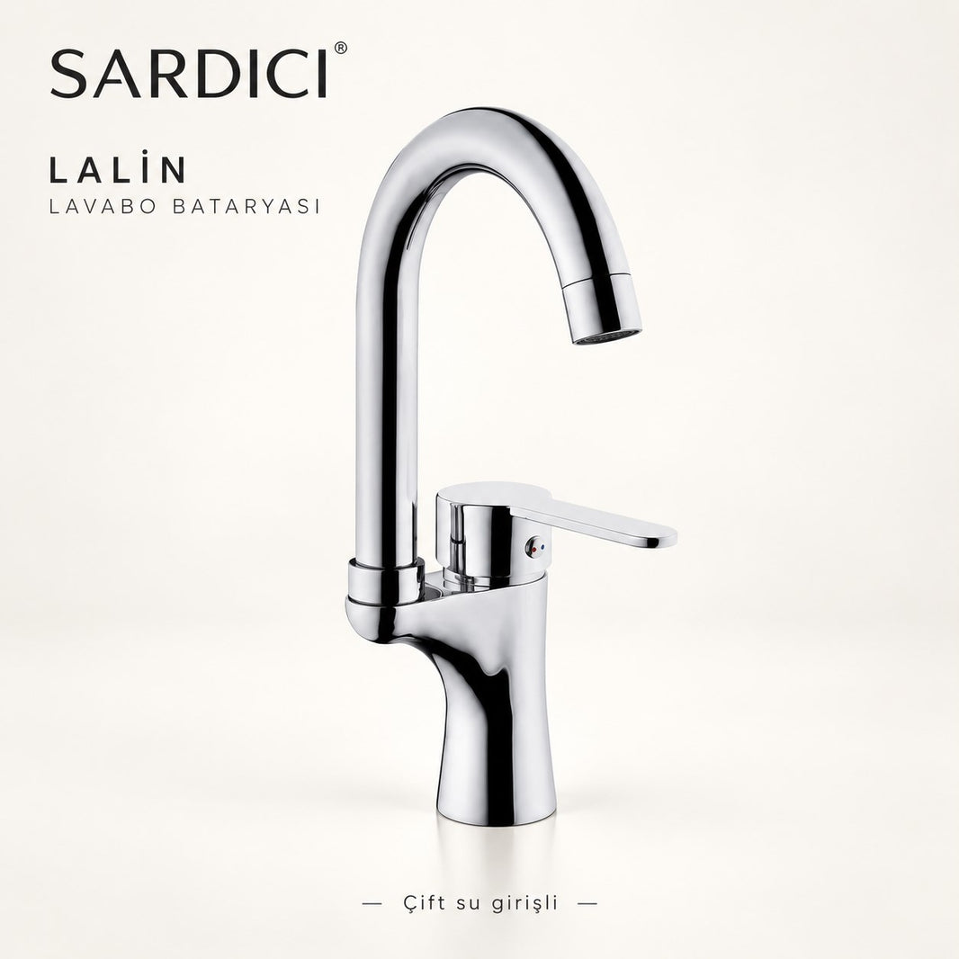Sardıcı Lalin Lavabo Bataryası Krom Pirinç Gövde Çift Su Girişli Tam Takım