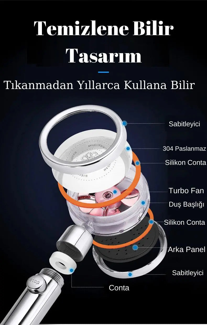 Duş Başlığı Turbo Basınçlı Masaj Etkili Temizlenen Bilir  Su Tasarruflu Duş Başlığı  Yeni Model 