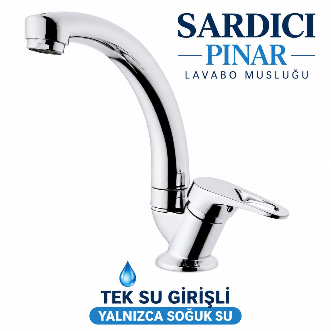 Sardıcı Pınar Krom Lavabo Musluğu Tek Su Girişli Yalnızca Soğuk Su Tam Takım