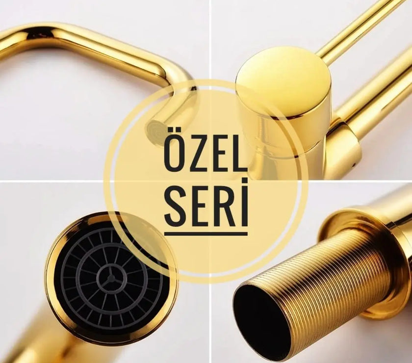 Melfa Series Gold 5 Yıl Garanti Süreli Çift Su Girişli Pirinç Malzeme Mutfak Bataryası