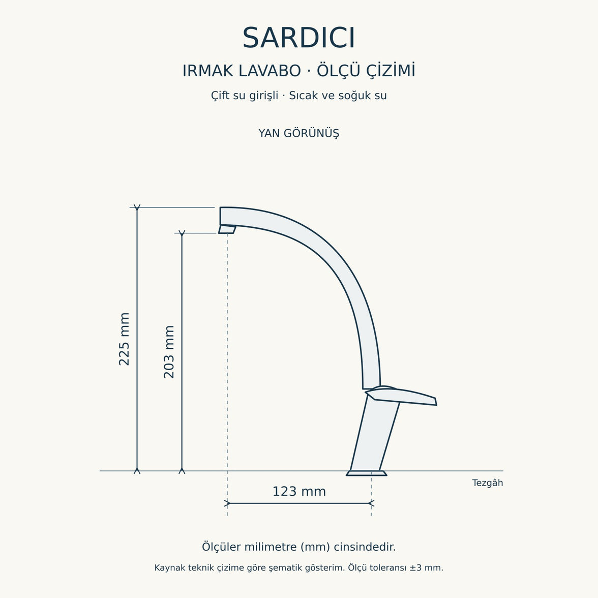 Sardıcı Irmak Krom Kısa Kuğu Lavabo Bataryası Çift Su Girişli 40 cm Hortum ve Montaj Takımı Dahil