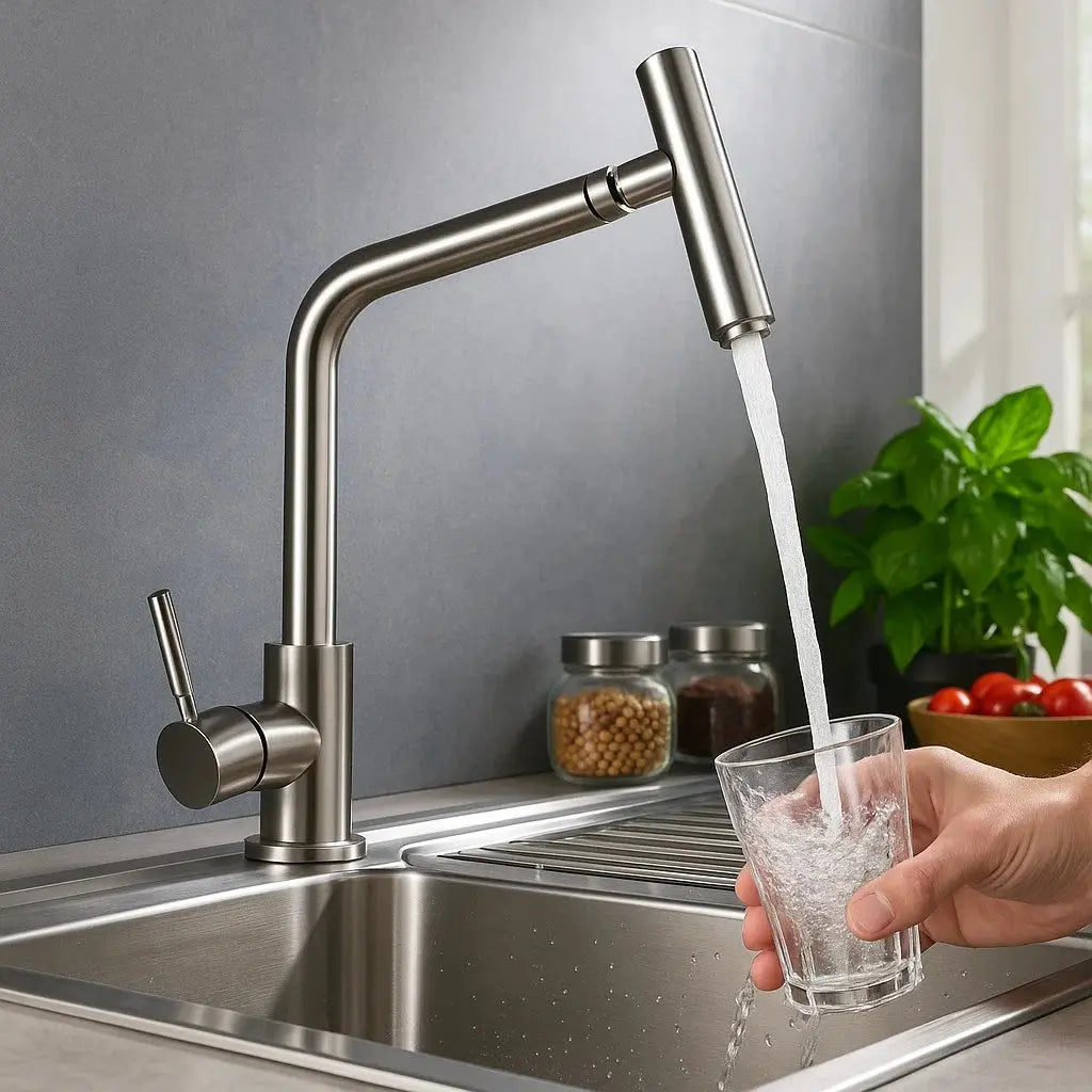 Mutfak Eviye Bataryası Modern İnox Kaplama Paslanmaz 304 Metal Oynar Başlıklı Fonksiyonel Ürün