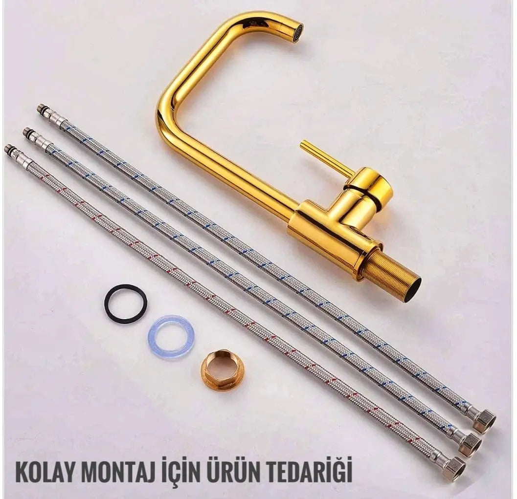 Melfa Series Gold 5 Yıl Garanti Süreli Çift Su Girişli Pirinç Malzeme Mutfak Bataryası