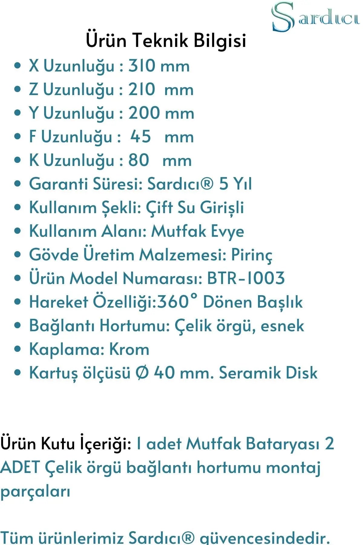 Mutfak Bataryası 360 Derece Oynar Başlıklı Eviye Bataryası 5 Yıl Garantili Mutfak Musluğu