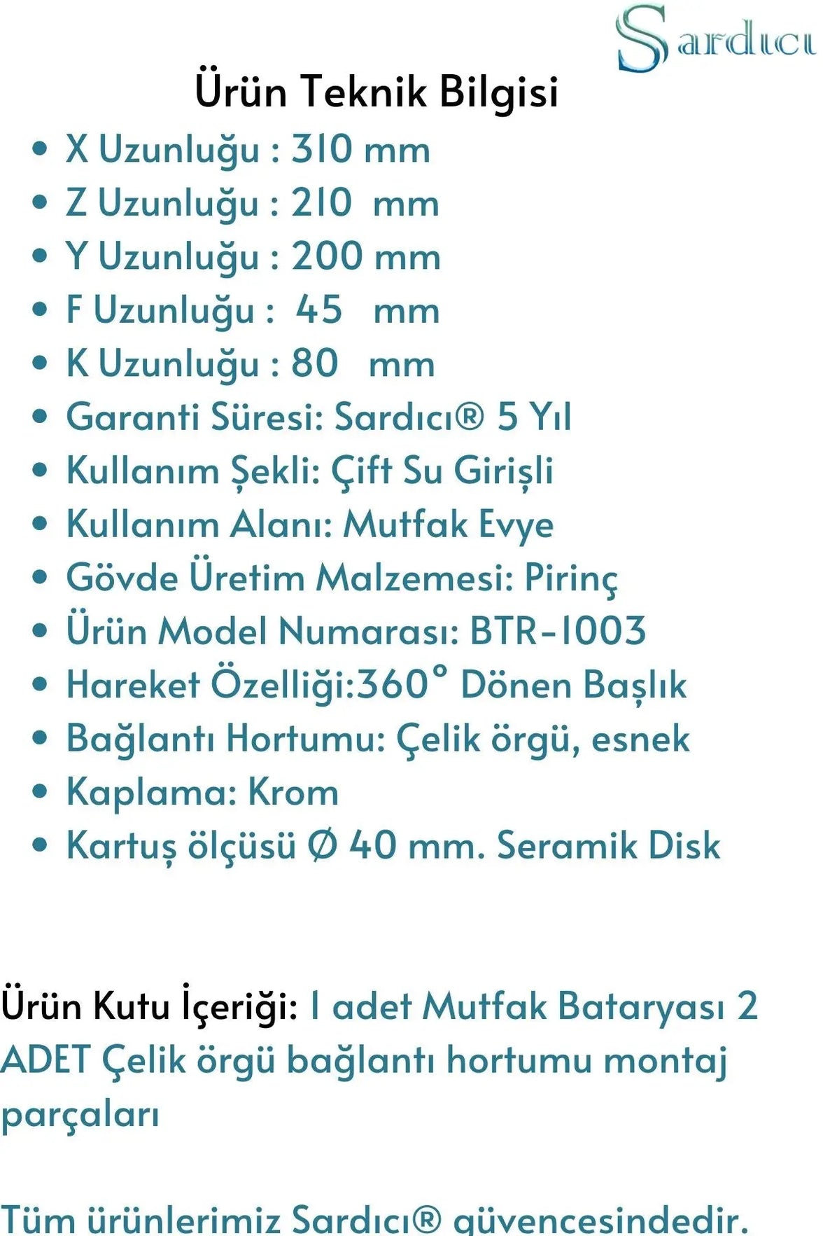 Mutfak Bataryası 360 Derece Oynar Başlıklı Eviye Bataryası 5 Yıl Garantili Mutfak Musluğu