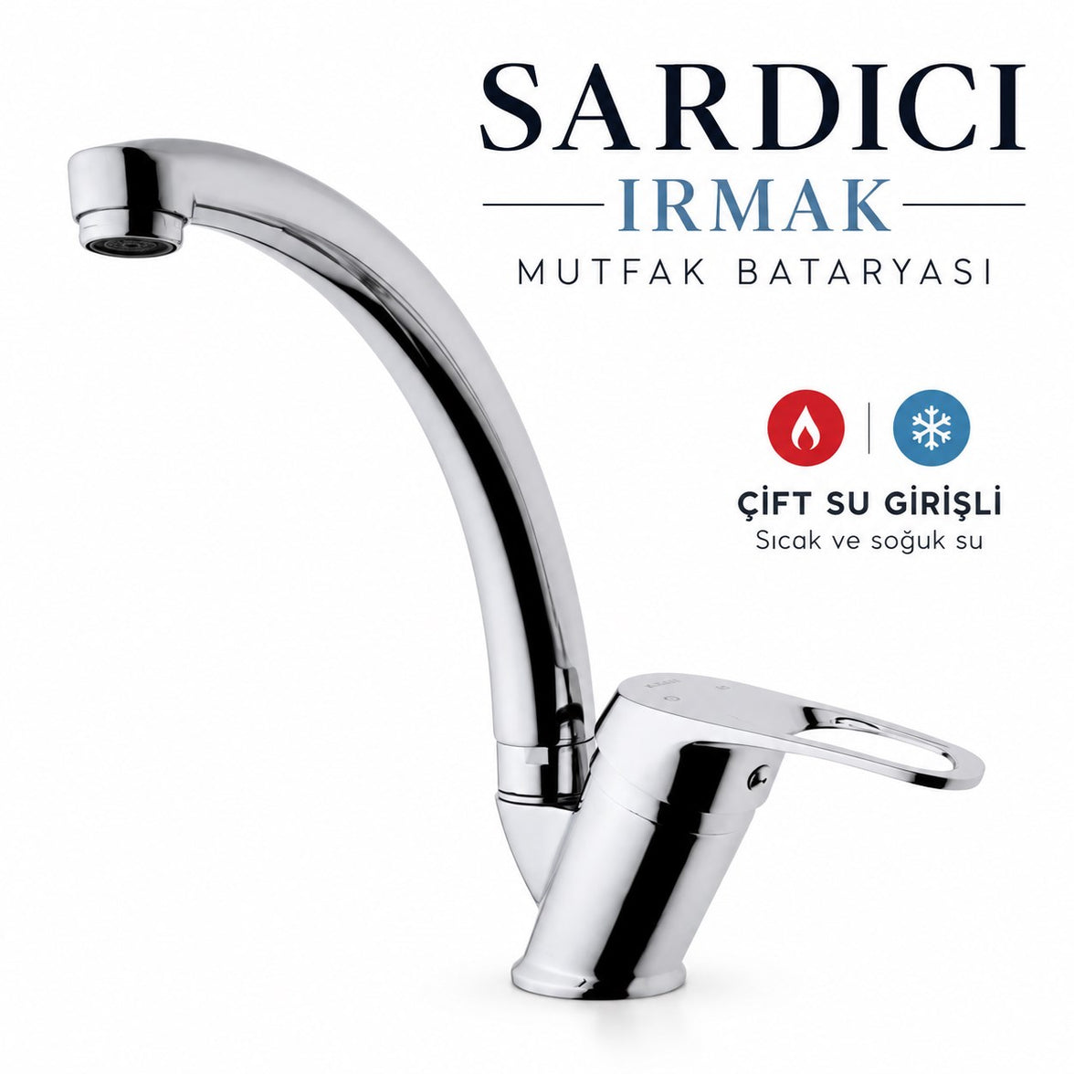 Sardıcı Irmak Krom Uzun Borulu Mutfak Evye Bataryası Çift Su Girişli Tam Takım