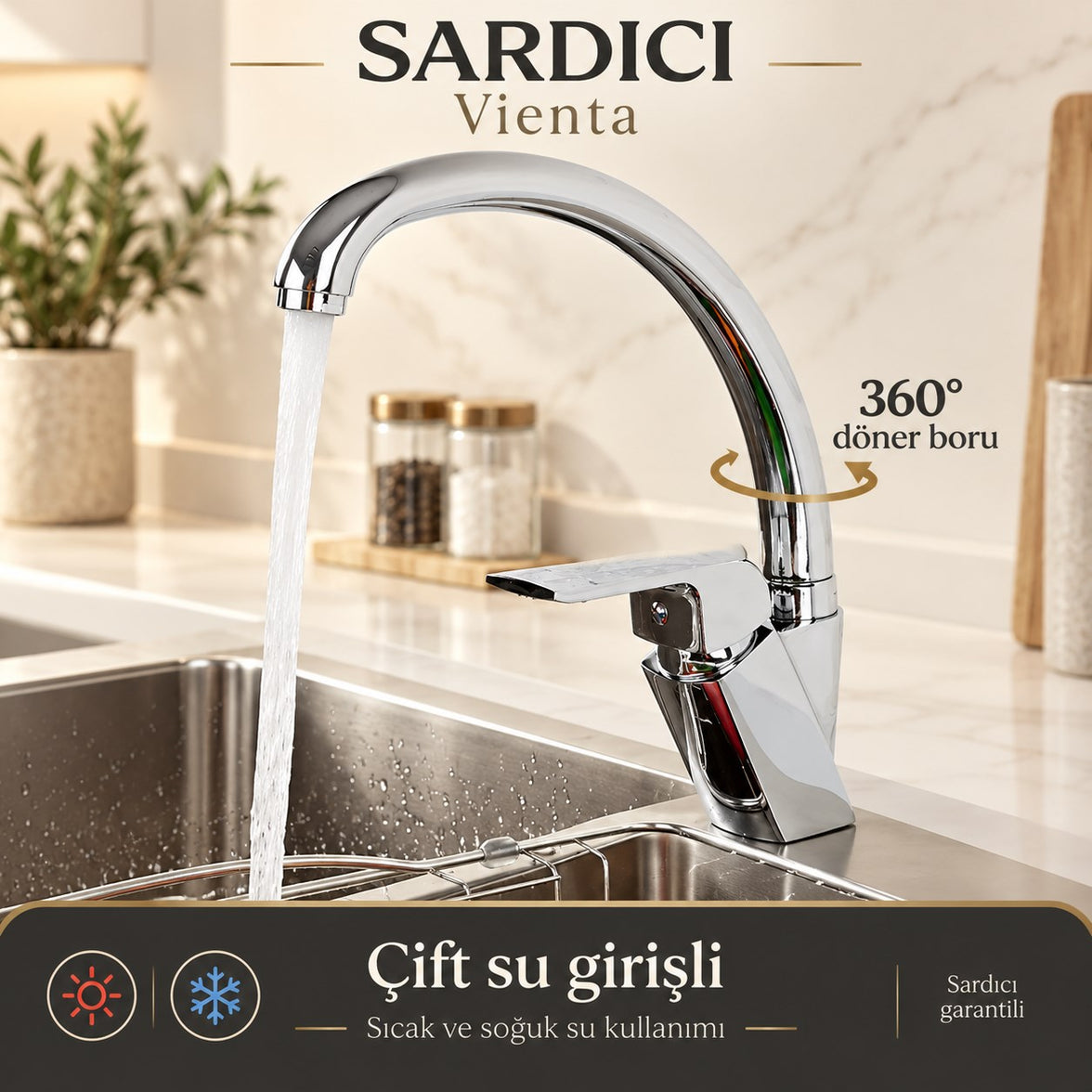 Sardıcı Vienta Mutfak Bataryası Pirinç Gövde Paslanmaz Boru Çift Su Girişli
