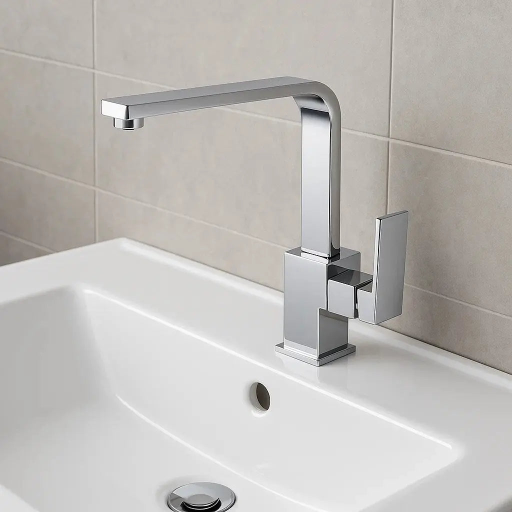 Sardıcı Yüksek Gövde Kare Lavabo Bataryası Çift Su Girişli 5 Yıl Garantili