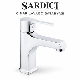 Sardıcı Çınar Krom Lavabo Bataryası Çift Su Girişli 40 cm Hortum ve Montaj Takımı Dahil