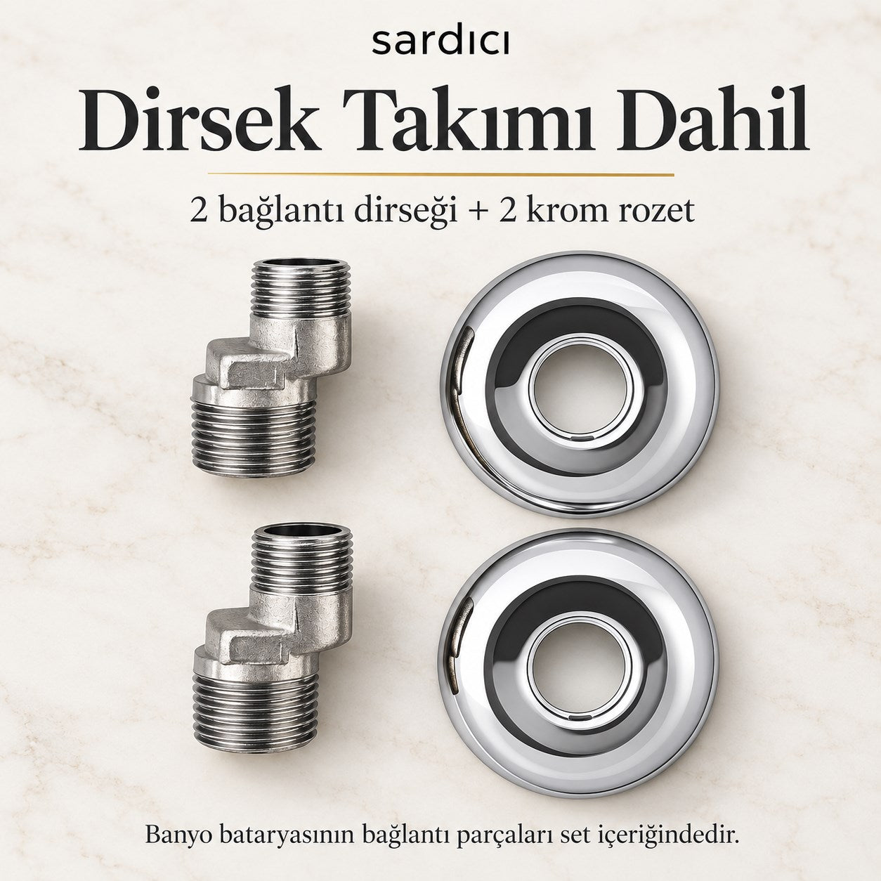 Sardıcı Krom Banyo Bataryası Seti Kare El Duşu 150 cm Spiral ve Dirsek Takımı – Batarya 5 Yıl Garantili