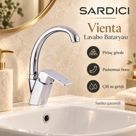 Sardıcı Vienta Lavabo Bataryası Pirinç Gövde Paslanmaz Boru Çift Su Girişli