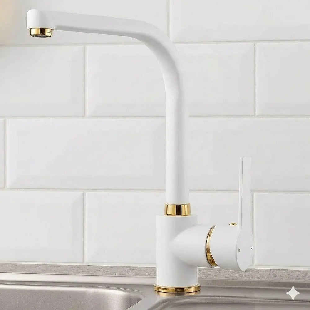 Argus beyaz gold lavabo bataryası mermer banyoda