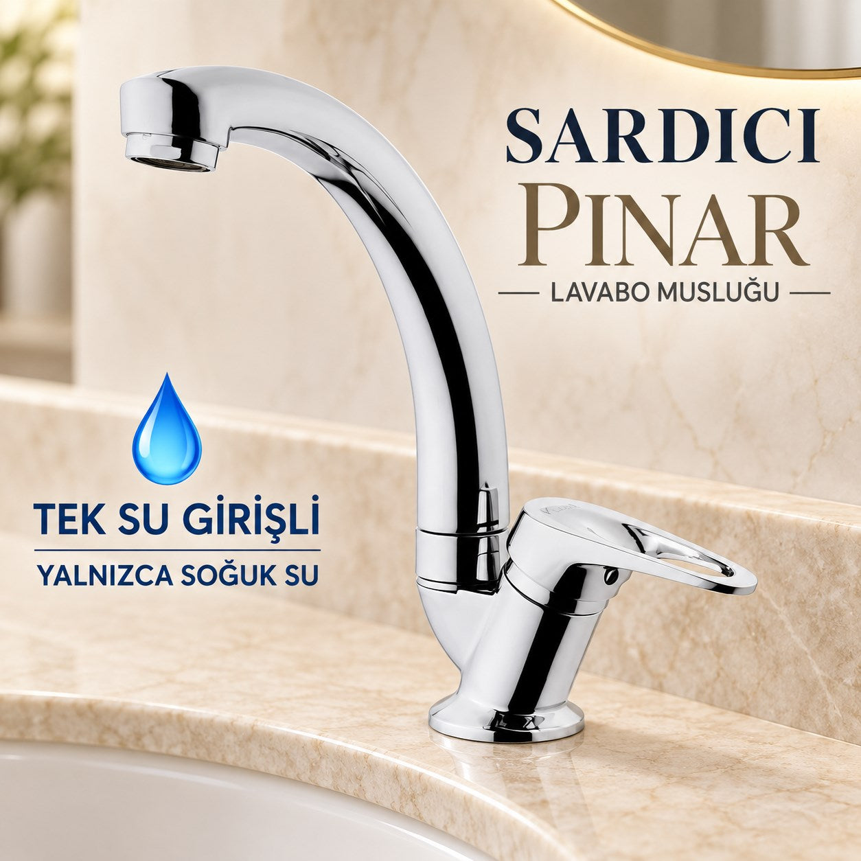 Sardıcı Pınar Krom Lavabo Musluğu Tek Su Girişli Yalnızca Soğuk Su Tam Takım