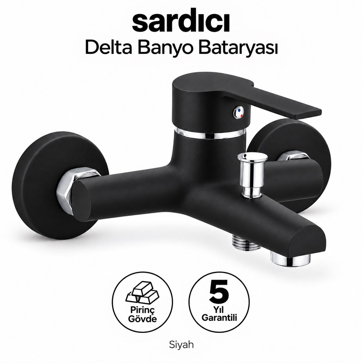 Sardıcı Delta Siyah Pirinç Banyo Bataryası Dirsek Rozet Dahil 5 Yıl Garantili