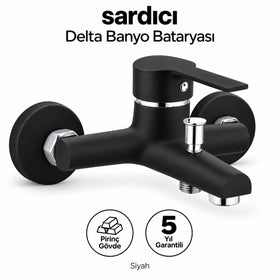 Sardıcı Delta Siyah Pirinç Banyo Bataryası Dirsek Rozet Dahil 5 Yıl Garantili