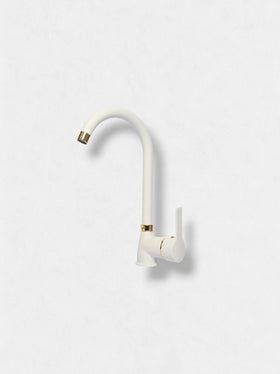 Melfa Gold Detaylı Beyaz Mutfak Bataryası Çift Su Girişli 5 Yıl Garantili