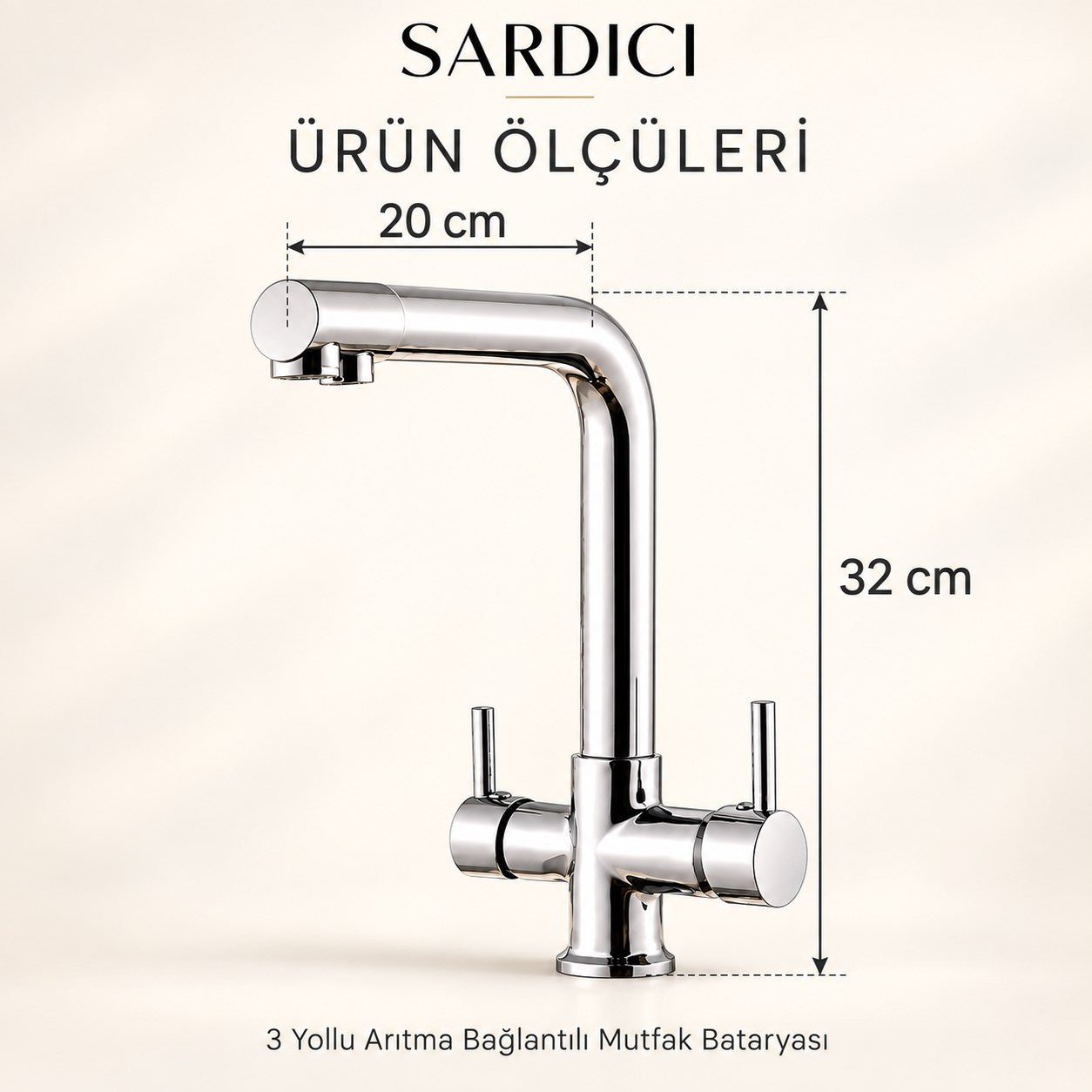 Sardıcı Arıtma Bağlantılı 3 Yollu Çift Kumandalı Mutfak Bataryası