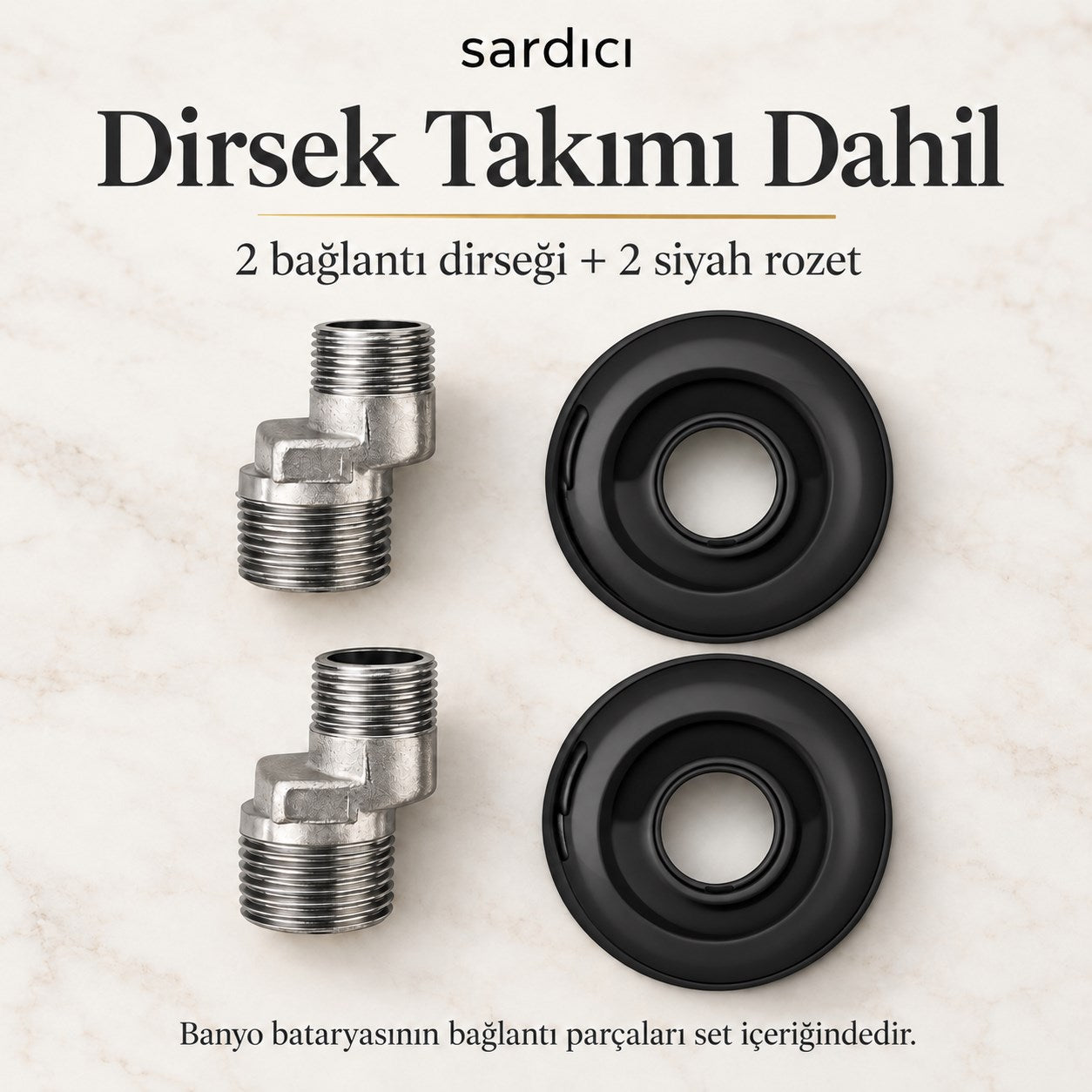 Sardıcı Gordon Mat Siyah 3’lü Mutfak Lavabo Banyo Batarya Seti Dirsek Takımı Dahil