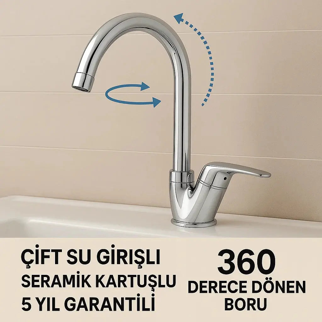 5 Yıl Garantili Çift Su Girişli Pirinç Mutfak Bataryası sardıcı