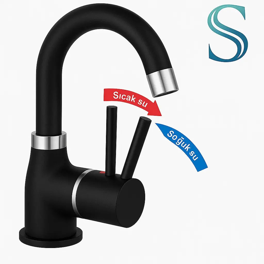 Sardıcı Siyah Hera Lavabo Bataryası Çift Su Girişli 5 Yıl Garanti Süreli sardıcı