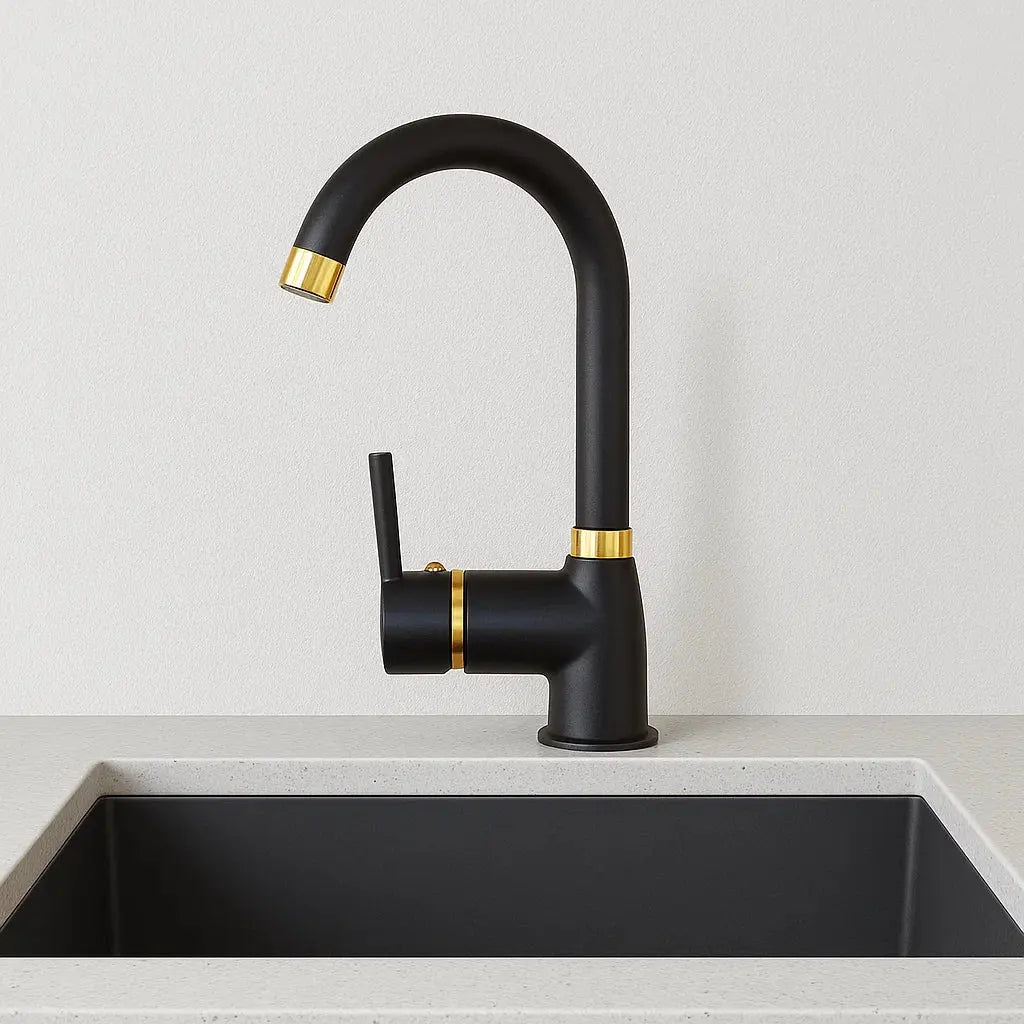 Sardıcı Siyah- Gold Detaylı Lavabo Bataryası Çift Su Girişli 5 Yıl Garantili sardıcı