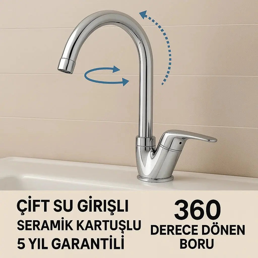 Mutfak Bataryası 360 Derece Oynar Başlıklı Eviye Bataryası 5 Yıl Garantili Mutfak Musluğu