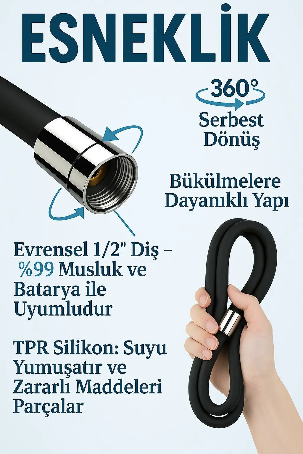 Sardıcı Silikon Siyah Duş Hortumu 150cm Termostatik Silikon Yüzey