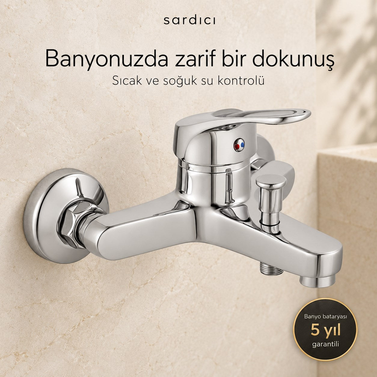 Sardıcı Krom Banyo Bataryası Seti Kare El Duşu 150 cm Spiral ve Dirsek Takımı – Batarya 5 Yıl Garantili
