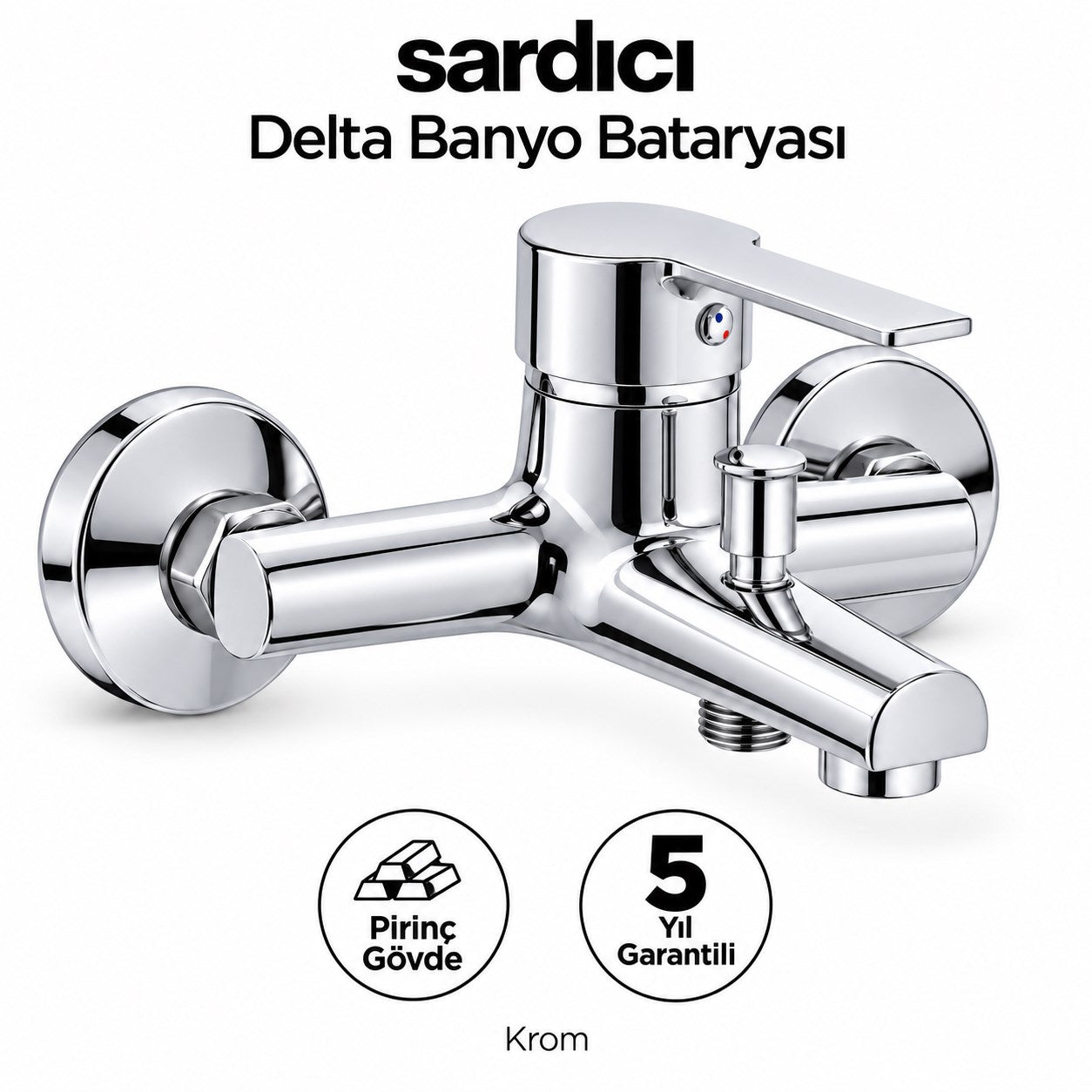 Sardıcı Delta Krom Pirinç Banyo Bataryası Dirsek Rozet Dahil 5 Yıl Garantili