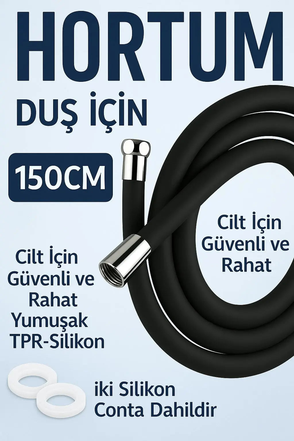 Sardıcı Silikon Siyah Duş Hortumu 150cm Termostatik Silikon Yüzey