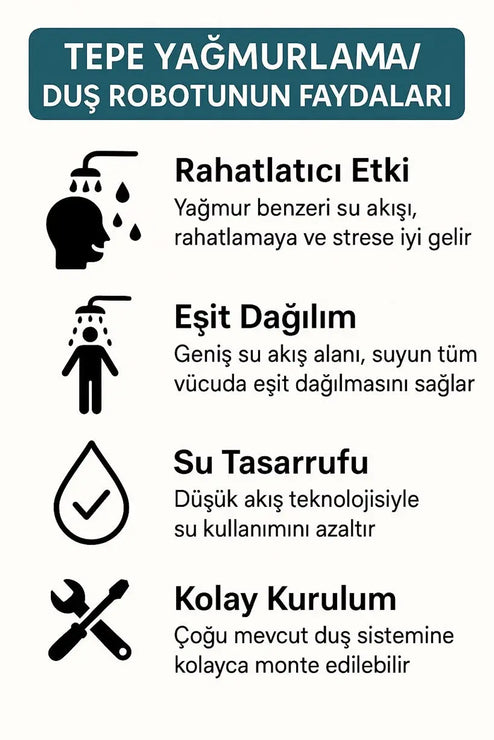 Armoni Tepe Yağmurlama Duş Sistemi Robotu 304 Paslanmaz Kalite