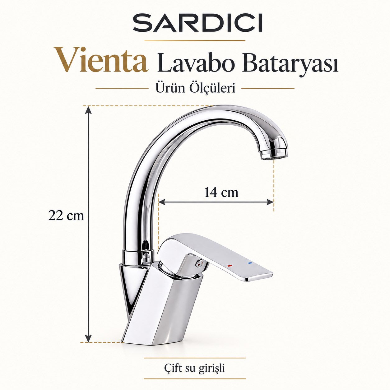 Sardıcı Vienta Lavabo Bataryası Pirinç Gövde Paslanmaz Boru Çift Su Girişli