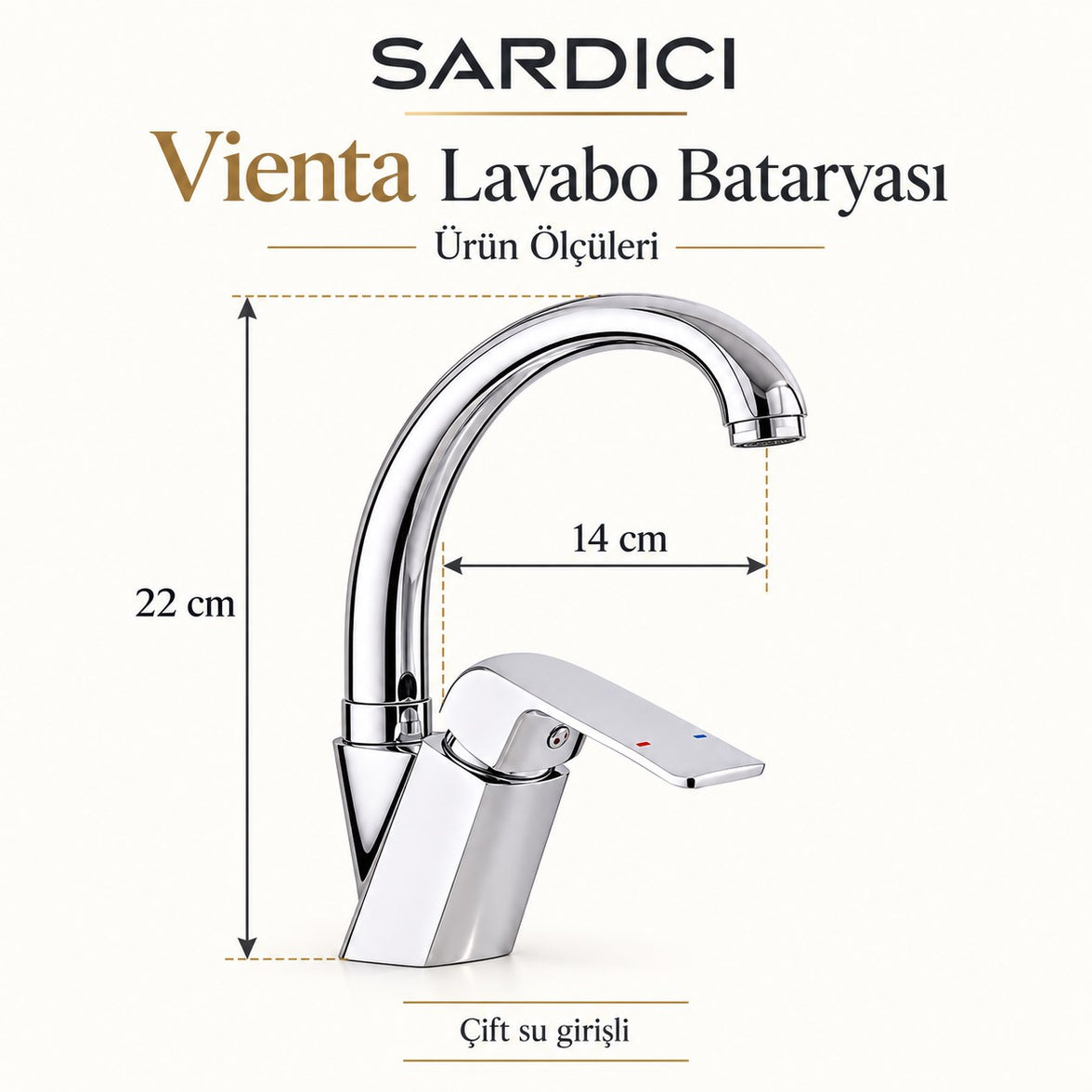 Sardıcı Vienta Lavabo Bataryası Pirinç Gövde Paslanmaz Boru Çift Su Girişli