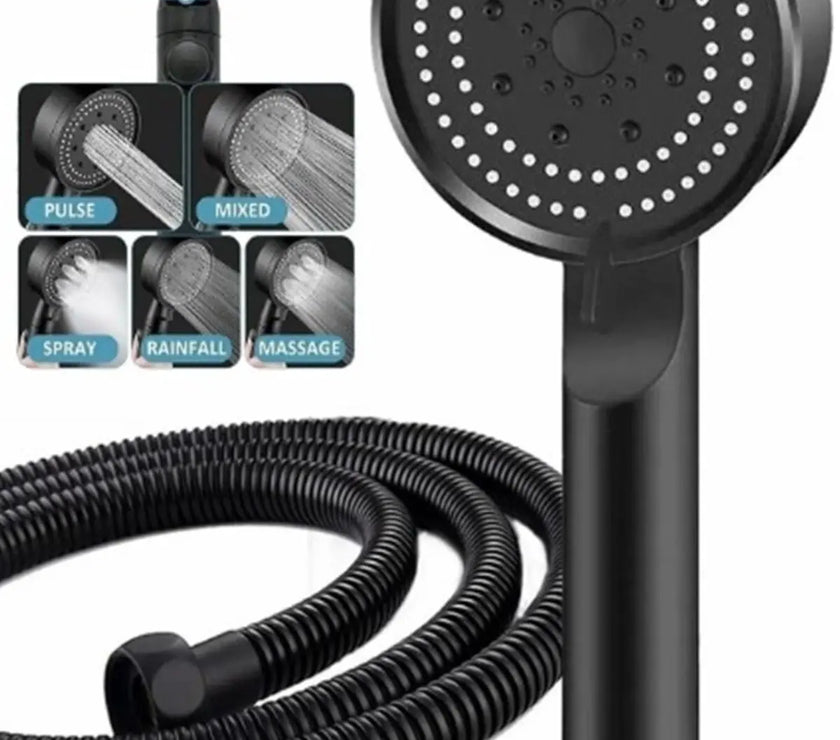 5 Fonksiyonlu Duş Başlığı Ve Siyah Duş Hortumu 150 Cm Set