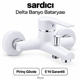 Sardıcı Delta Beyaz Pirinç Banyo Bataryası Dirsek Rozet Dahil 5 Yıl Garantili