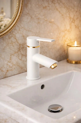 Argus Series Gold Detaylı Beyaz Lavabo Bataryası Sardıcı