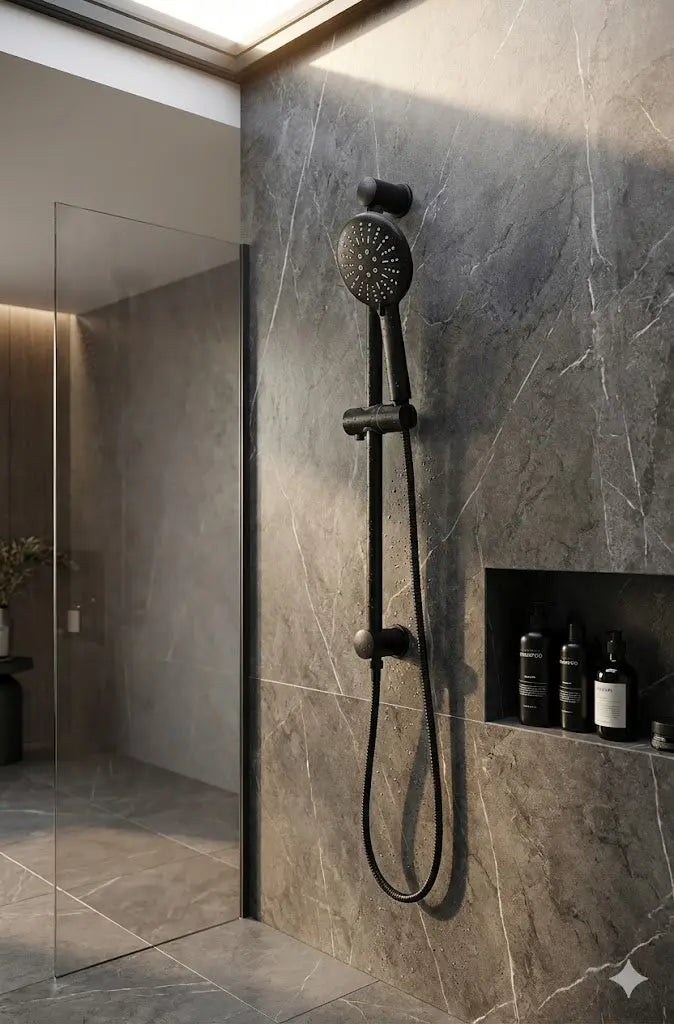 Siyah Sürgülü Mix Paslanmaz Duş Seti Lüks Alfa Seri Sardıcı